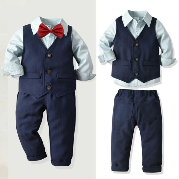 

pudcoco 4pcs kids baby boys clothes gentleman cotton shirt pants party wedding formal suit tuxedo bow tie outfits 1-7y, White