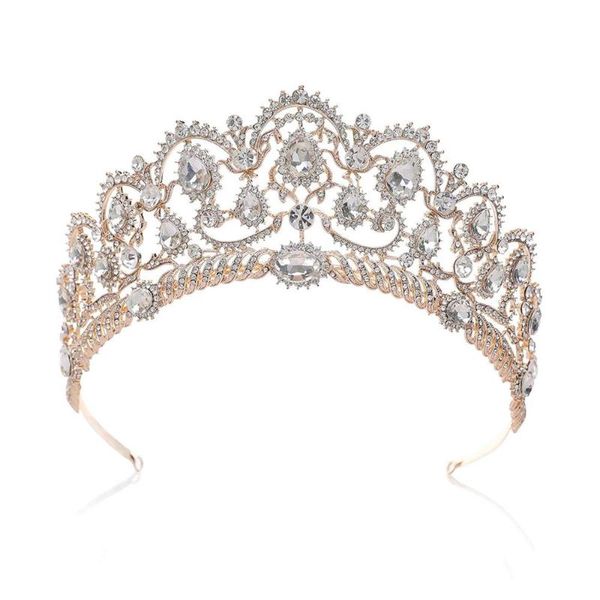 

rose gold wedding tiaras and crowns for women, rhinestone queen tiara headpieces for women crystal hair accessories, Golden;white