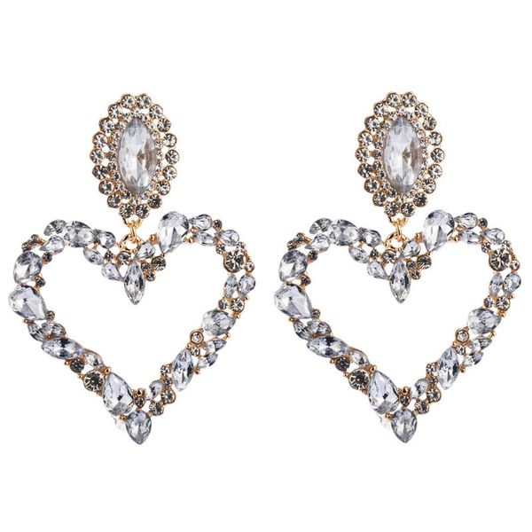 

shiny rainbow crystal rhinestone large heart pendant dangle bib earrings jewelry n58f, Silver