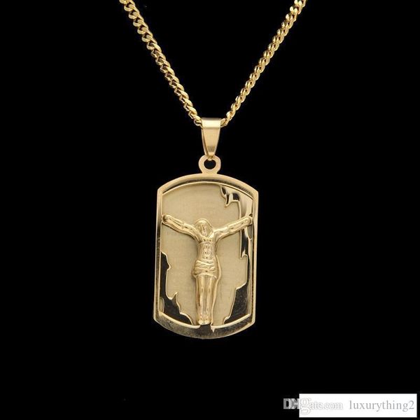

new mens hip hop neclace jewelry stainless steel jesus pendant necklace fashion gold dog tag necklaces, Silver
