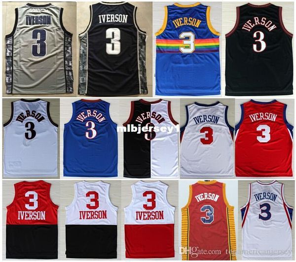 

salable wholesale retro #3 allen jersey new style ai college basketball jerseys embroidered ncaa college, Black;blue