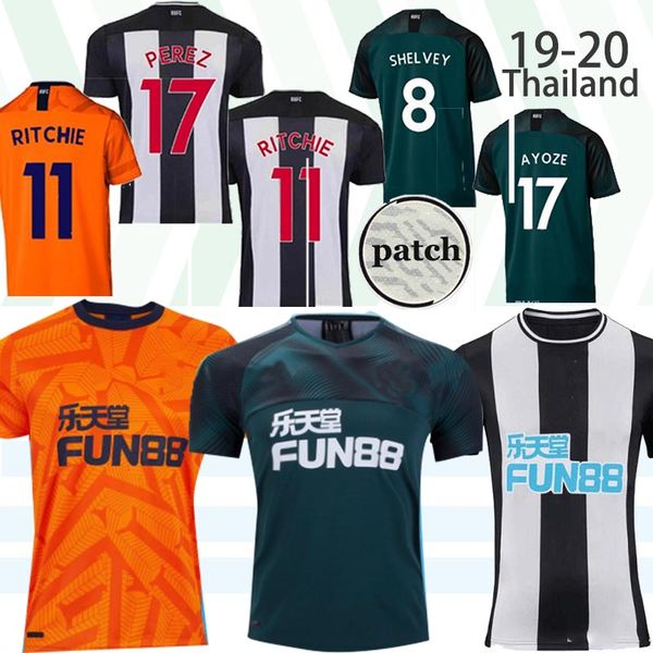 

19 20 newcastles soccer jersey united home away third perez 17 ritchie 11 rondon 9 shelvey 8 2019 2020 football shirt men, Black;yellow
