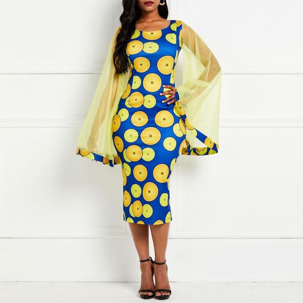 

vintage bodycon dress women party spring mesh long sleeve polka dot tight print yellow elegant ladies summer midi dresses, Black;gray