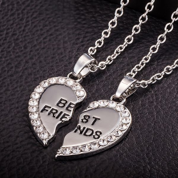 

synoke stylish jewelry 2 pcs bff necklace friend mens womens heart pendant necklace couple gold color chain z0521, Silver