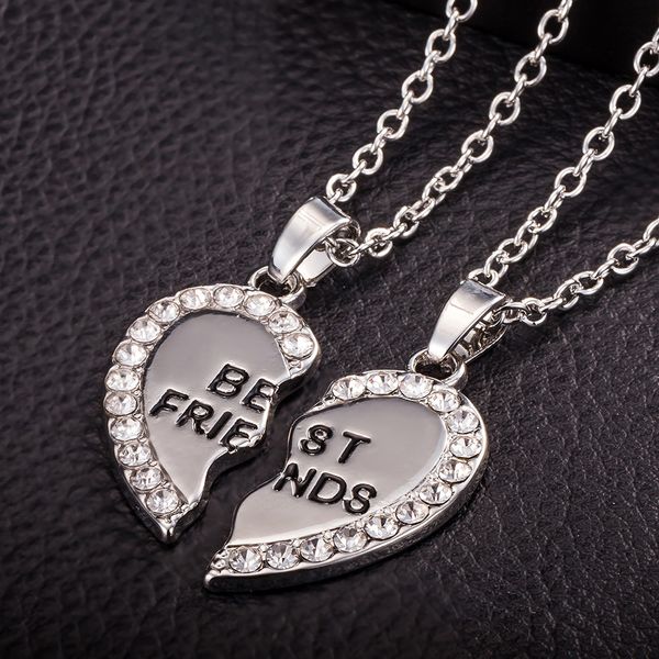 SYNOKE Stylish Jewelry Unisex 2 Pcs Bff Necklace Best Friend Mens Womens Heart Pendant Necklace Couple Gold color Chain Z0521