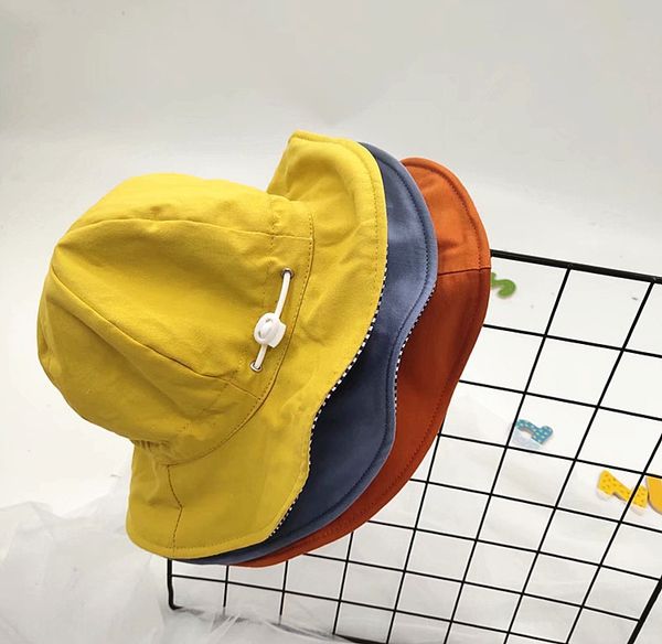 

ins baby fisherman bucket bucket fisherman travel sun boys and girls solid color basin hat children all-match hat tide, Yellow
