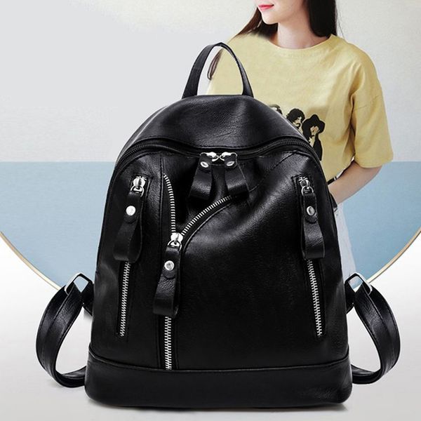 

fashion leather backpack women waterproof pu leather ladies zipper female casual shoulder bag teenager school bag 2020