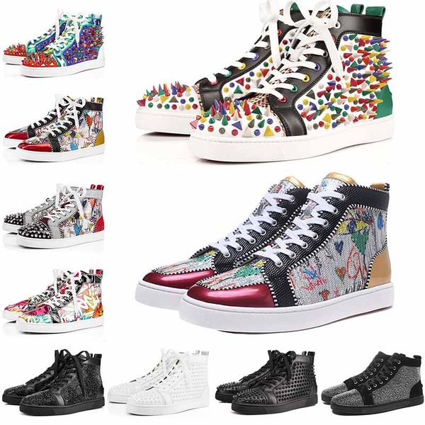 

studded spikes flat shoes party lover trainer red bottoms luxury genuine leather casual men women designer sport shoes size36-46, White;red