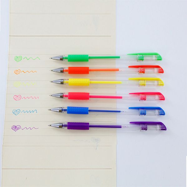 

delvtch 6pcs/set 1.0mm color gel ink pen glitter highlighter fluorescent pen art marker pens painting drawing student staionery