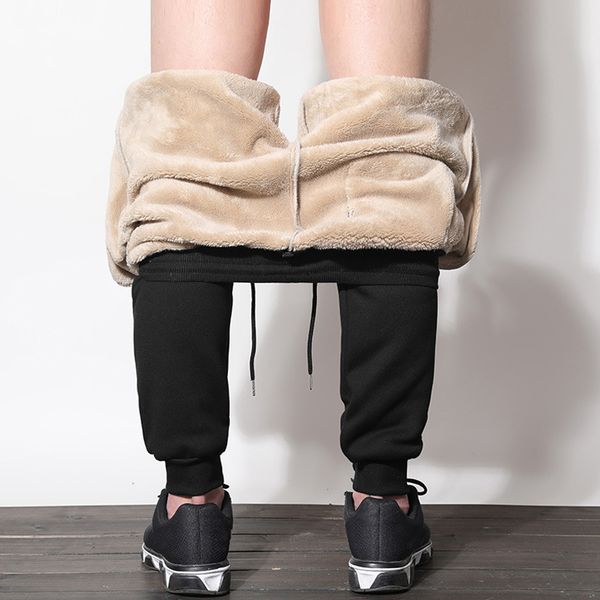 

mens athletic pants fleece lined thick trousers casual loose warm joggers for winter mug88, Black