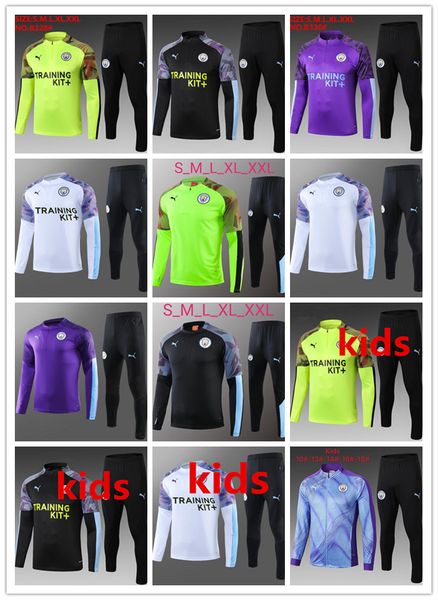 

2019 20 manchester soccer training suit set 19 city jacket suit kun aguero kompany de bruyne thailand quality kids tracksuit kit, Black;blue