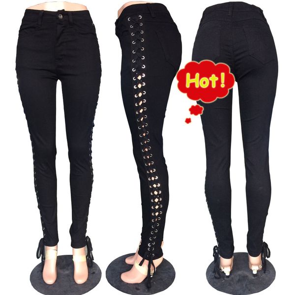 

ripped jeans women slim high waist boyfriend bandage jeans skinny cotton casual streetwear denim pencil pants plus size g3p7, Blue