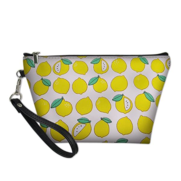 

small makeup bag funny lemon pattern portable make up pouch travel toiletry bag for women leather cosmetic for ladies girls