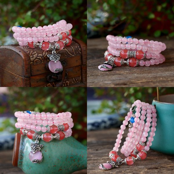 

108 beaded jewelry natural powder crystal bracelet a pink colour hand string woman style jewelry hipanema bracelets bracelet for charms, Black
