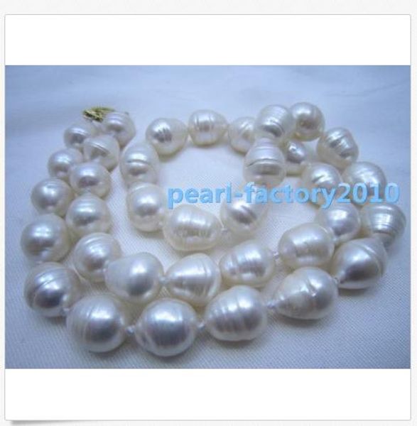 

2019 18" 10-12 mm south sea natural white pearl necklace 14k gold clasp, Silver