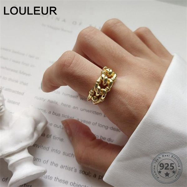 

925 sterling silver industry wind open rings gold fashion irregular twist crud chain adjustable rings for women fine jewelry cj191220, Slivery;golden