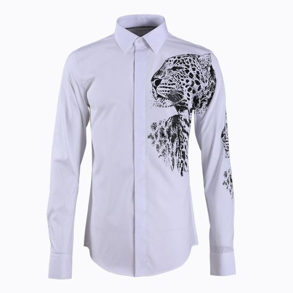 

new arrival fashion cotton leopard printing men long sleeve casual shirts plus size  l xl 2xl 3xl 4xl, White;black