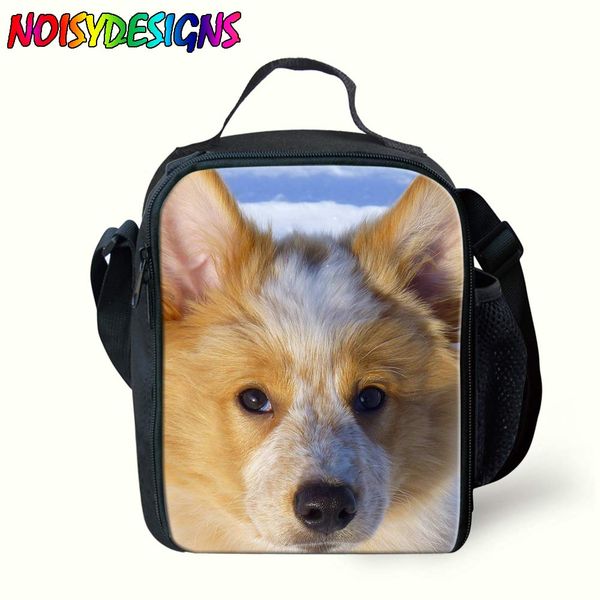 

border collie prints insulated lunch bags for kids school thermal cooler bag animals dog pattern messenger lunch box pouch, Blue;pink