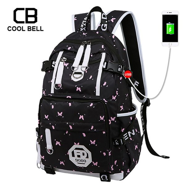 

casual printing women backpack sports travel school bags for tennager girls usb charging school backapck female kids schoolbag
