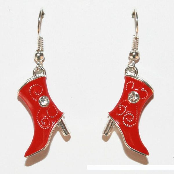 

fashion-sell zinc alloy drop glaze red cowboy boots charm pendants drop earrings diy women jewelry holiday gifts 20pair lot