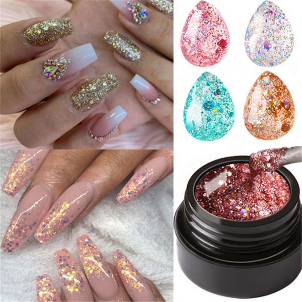 

nail art 5ml shining cream paint gel lacquer glitter uv led gel nail star glue blue pink, Silver;gold