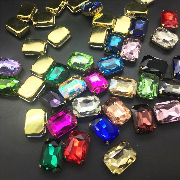 

tone 10x14 18x25 13x18 mm rectangle glass crystal fancy stone in gold claw setting sew on rhinestone jewelry beads