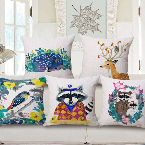 

european concise animal head portrait hold cotton pillow case milu cotton cushion set