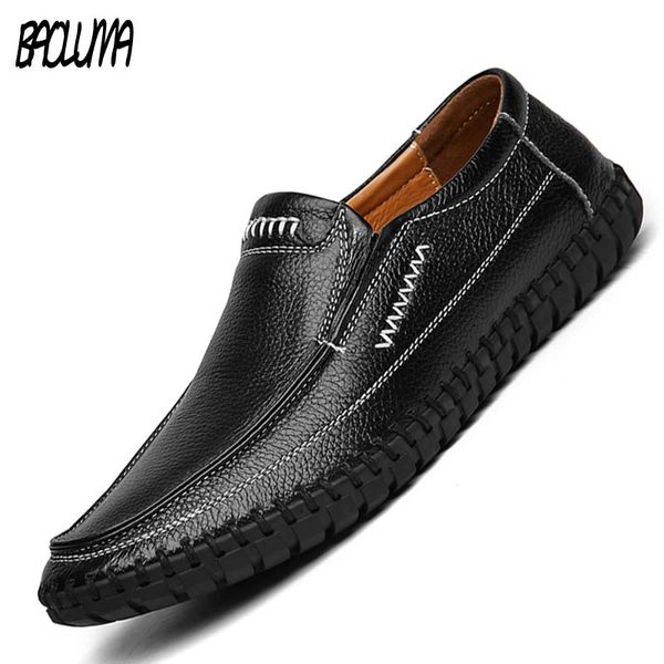 

new genuine leather men casual shoes breathable soft moccasins fashion driving slip on loafers men flat shoes 38-47, Black