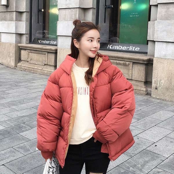 

autumn and winter new fashion short coat ladies small cotton jacket large size hooded jacket thick warm cotton suit red l, Black