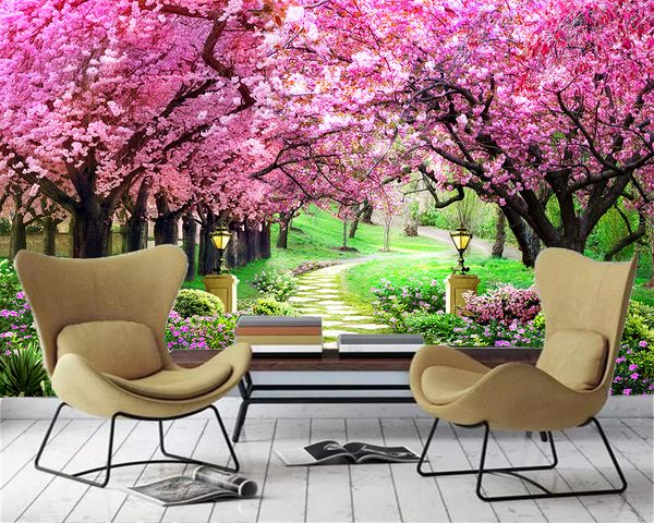 Custom Any Size 3d Wallpaper Beautiful Park Pink Flowers Digital Printing Hd Decorative Beautiful Wallpaper Wallpaper Wallpaper A Desk From Yunlin888