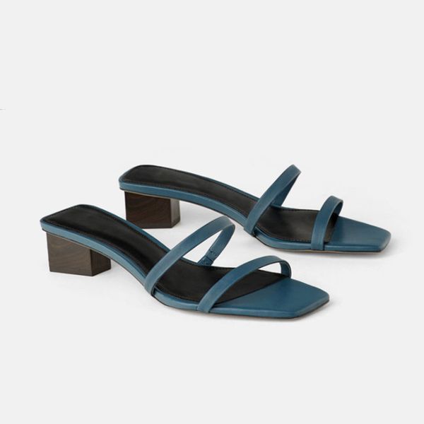 

2020 new female sandals high-heeled thick with word thin strap casual roman shoes simple fashion sandals women slip on slides, Black
