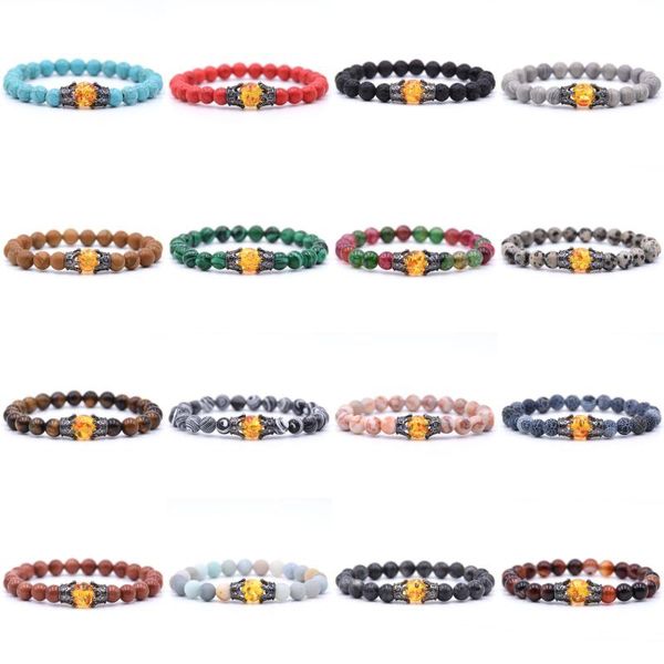 

trendy small crown bracelets micro-inlaid zircon 8mm natural stone bracelet set copper bead bracelet women men yoga jewelry, Golden;silver