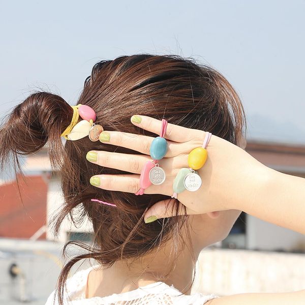 

new arrival fashion lovely hair rope acrylic beads round pendant elastic hair bands for women girls headwear accessories, Golden;white
