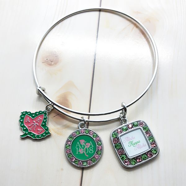 

fashion greek letter society sorority aka sisterhood label pendant jewelry bracelet wire bangle, Golden;silver