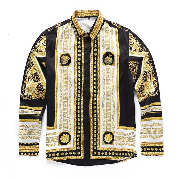 

mens versace итальянский классический стиль рубашка медуза головы пол цветочный принт цветы роскошные свободного покроя хлопок футболка с дл, White;black