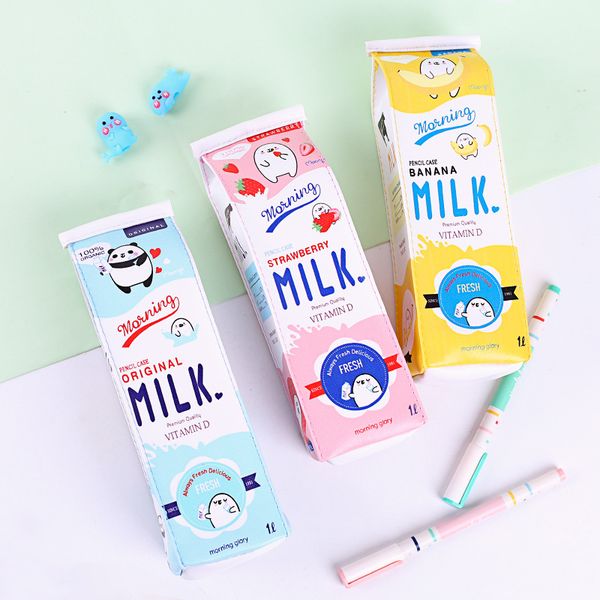

cute pencil case milk shape pen case pu waterproof stationery bag small object storage bag school pencil case