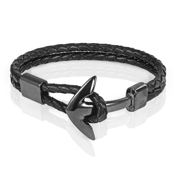 

leather bracelet stainless steel bracelet vintage ceramic leather steel titanium men's anchor, Golden;silver
