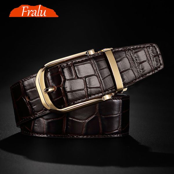 

fralu 2019 men's genuine leather belt designer belts men luxury male belts for men fashion vintage pin buckle for y200520, Black;brown