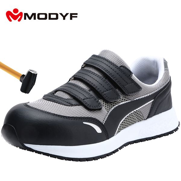 

modyf men composite cap toe work safety shoes lightweight breathable reflective non-slip casual sneaker, Black