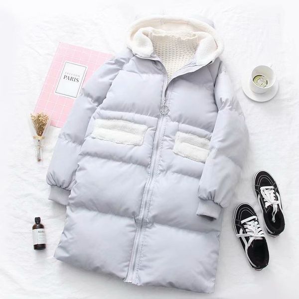 

korean-style fall and winter clothes new style cartoon hooded down cotton down coat raglan sleeve long cotton-padded clothes cot, Blue;black