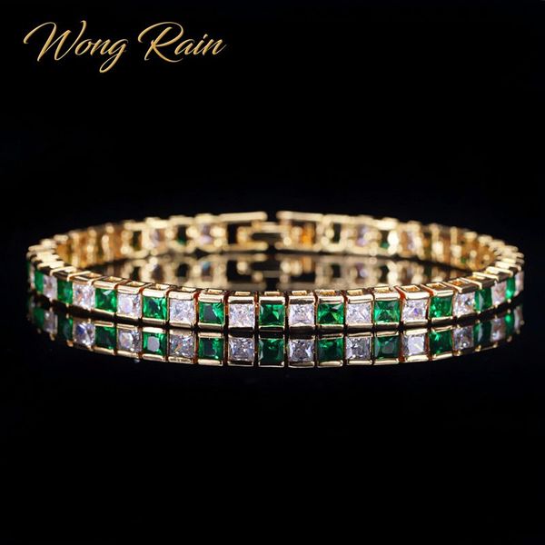 

wong rain vintage 100% 925 sterling silver emerald sapphire gemstone birthstone yellow gold bangle charm bracelets wholesale, Golden;silver