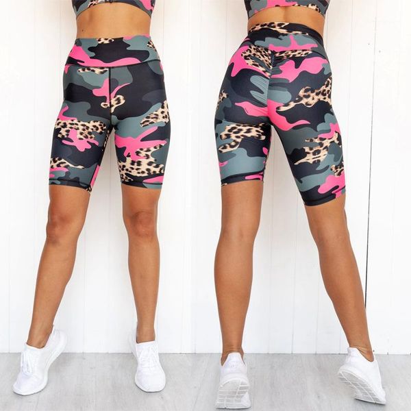 

camouflage skinny hip lifting cycling shorts womens knee length fitness sports pants womens leopard high waist leggings fashion, White;black