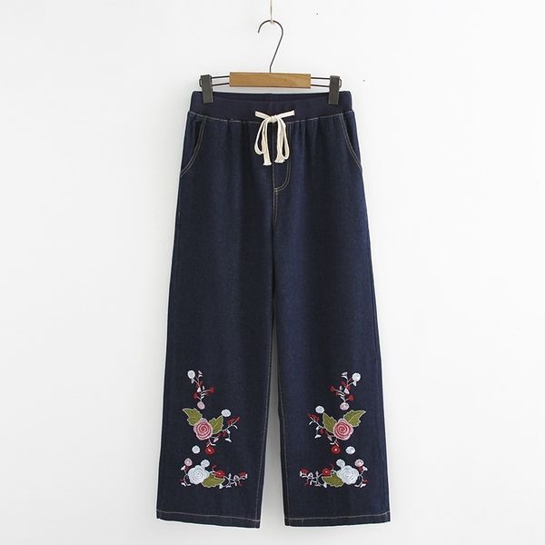 

plus size xl -4xl women jeans vintage flowers boron denim long broek, Blue