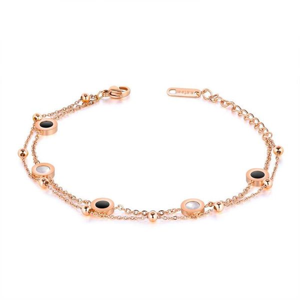 

trending products rose gold stainless steel link chain bracelets women white shell black acrylic circle round design charm bracelet