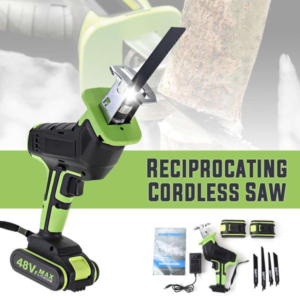 

doersupp cordless reciprocating saw +4 saw blades metal cutting wood tool portable woodworking cutters 24v with 1/2 battery new