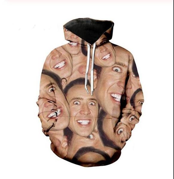 

new fashion cool sweatshirt hoodies 3d print mens womens casual famous actor nicolas cage style streetwear clothes xlm0112, Black