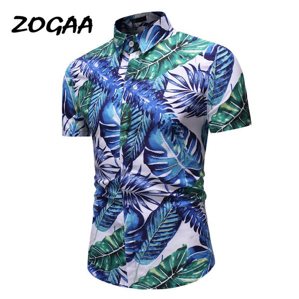 

zogaa 2020 summer new men's casual beach vacation style slim fashion printed large size short sleeve shirt, White;black