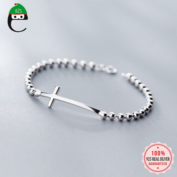 

elfoplatasi 100% 925 solid real sterling silver cross beads bracelet 17cm for women girls fine silver jewelry ed95, Golden;silver