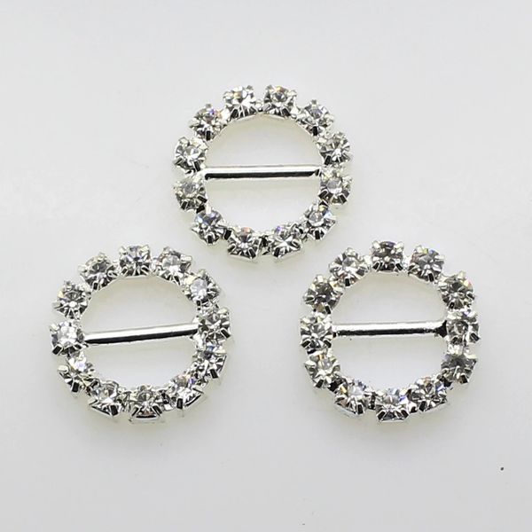 15 mm (Innensteg, 10 mm runder Kristall-Strass-Schnallen-Einladungsband-Schieber für Hochzeits-Silber-Accessoires