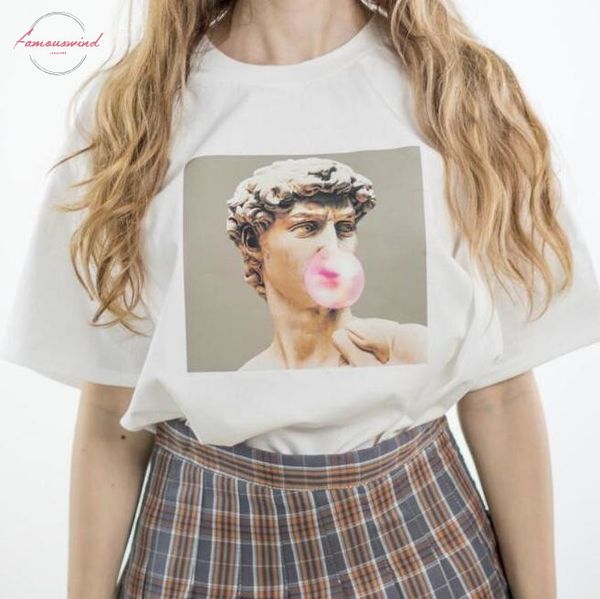 

2020 new fashion women spandex t shirts david michelangelo statue bubble gum print t shirt drop shipping good quality, White